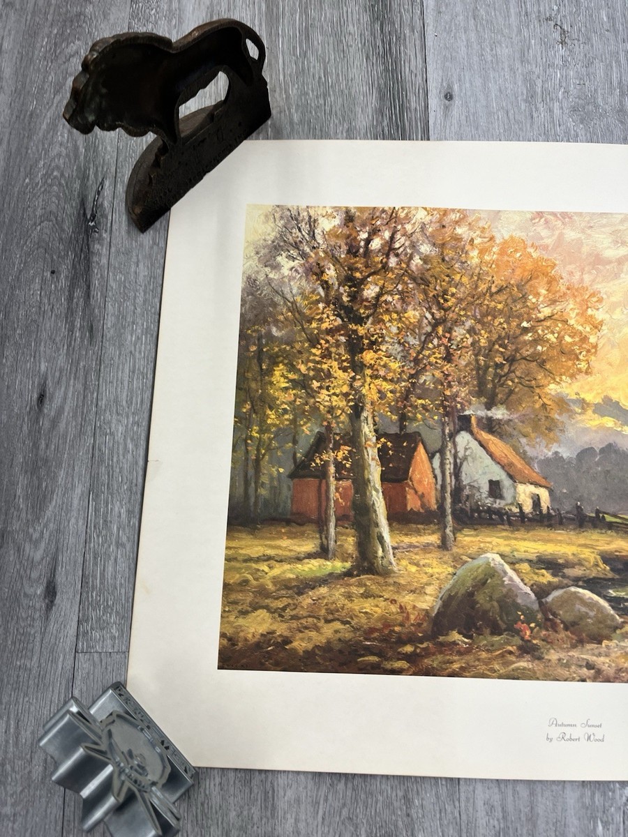 Vintage Art Robert Wood Autumn Sunset Reproduction Print Signed By