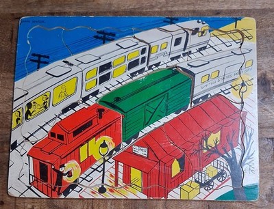 Vintage Rare 1954 Jeanne Bendick See Inside Children's Wooden Train Puzzle