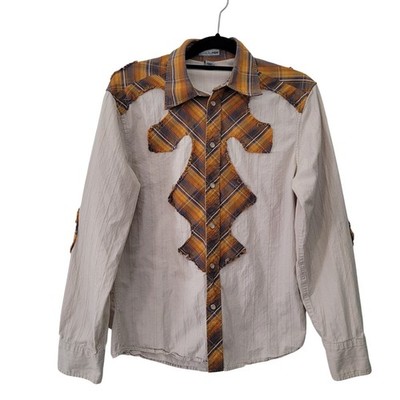 H&M Women's Size M Western Snap Shirt Distressed Long Sleeve Country indie
