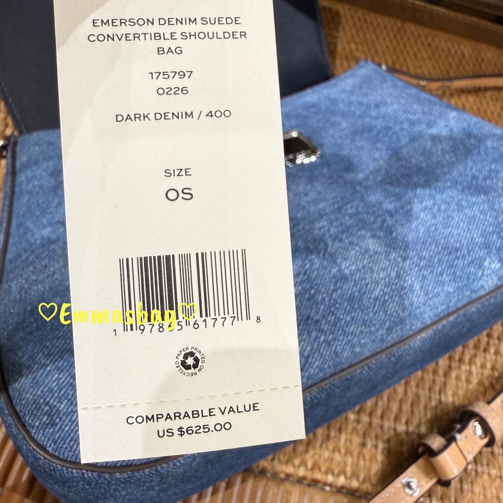 Tory Burch Emerson Denim Convertible Shoulder Bag 175797 Dark Denim $625 thumbnail 5