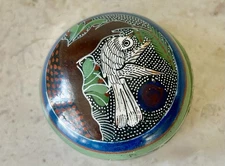Vintage Beautiful Round Tonala Pottery Trinket Box Bird Mexico Folk Art 2”x1.5”