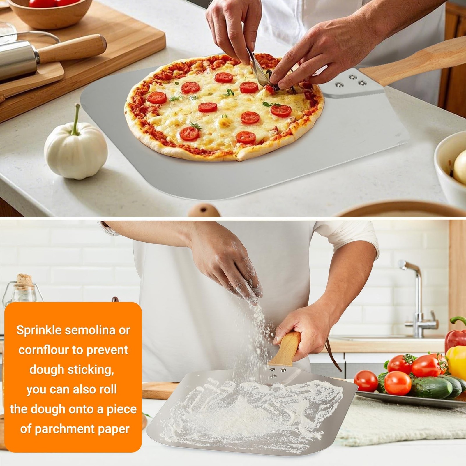 Skyflame Kitchen Supply Aluminum Pizza Peel with Wooden Handle 12 Inch x 14 I...