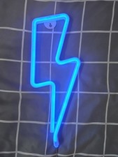 LED Neon Light Sign USB or Battery Lightning Bolt Blue