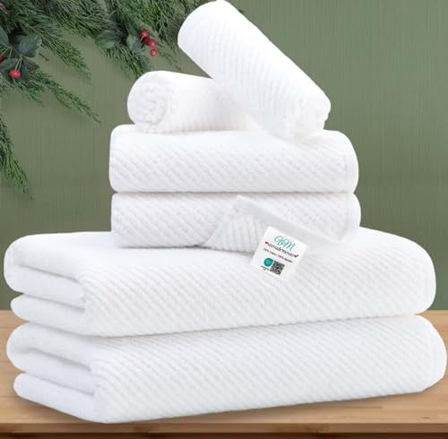 6PC 100% Cotton White Bathroom Towel Set