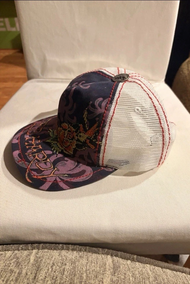 Gorra de Camionero Ed Hardy Negra Naranja Ajustable Snapback con Diseño Bordado Foto 2 de 4