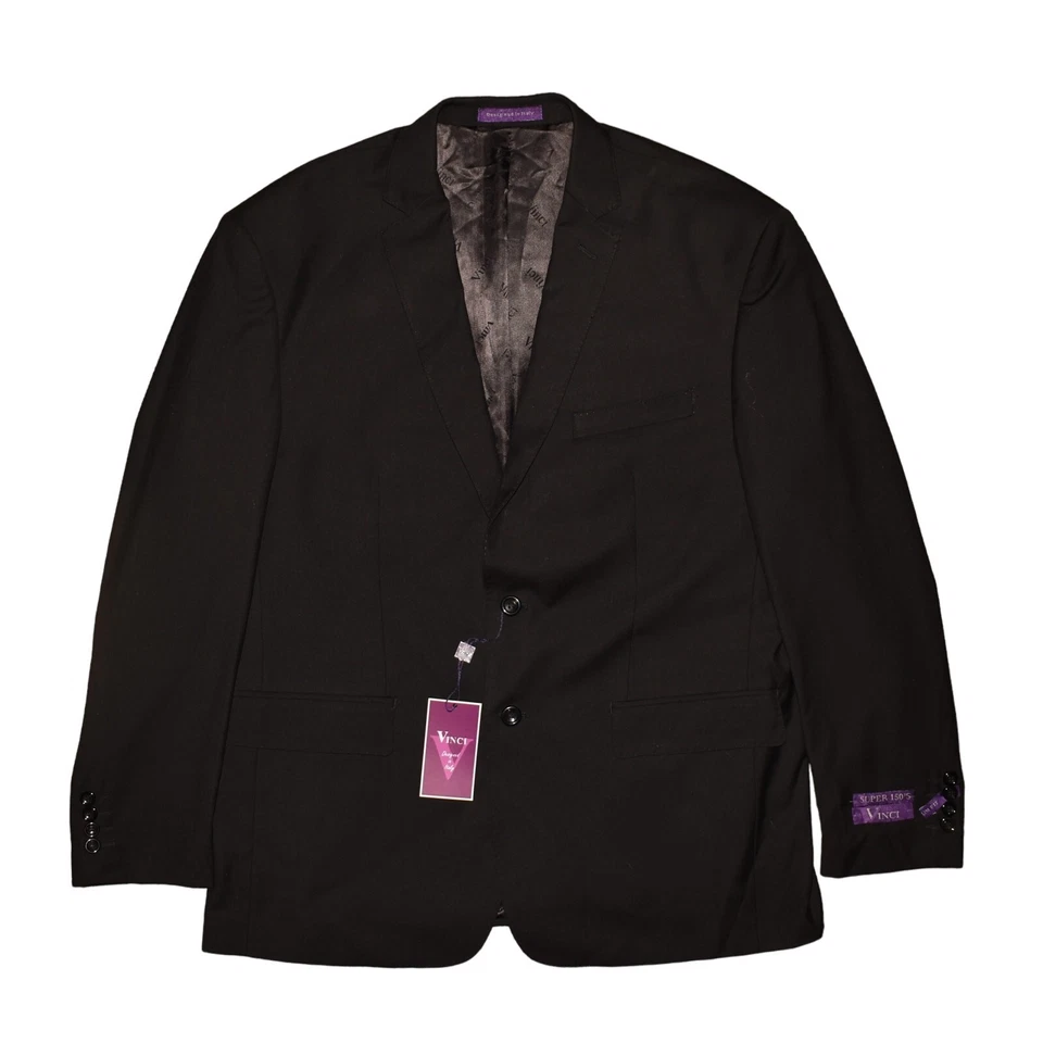 VINCI NEW $300 Slim Fit Black Zegna Two Piece Pant Suit Blazer Jacket Men's 50R - Image 4 of 4