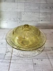 Vtg Federal Glass Sharon Cabbage Rose Butter Dish With Lid Amber Decor