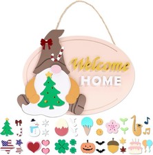 Interchangeable Gnome Welcome Home Sign 37Pcs Seasonal Front Door Porch Decor
