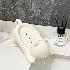 Cat Shape Soap Dish Holder Self Draining Plastic Soap Box Bathroom Accessories