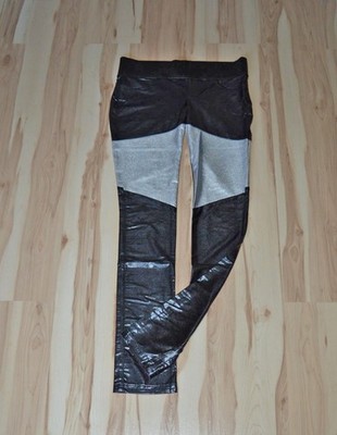 NEU Wetlook Shiny Glossy Hose Leggings in silber/schwarz LOW WAIST,Gr. 36 38 40