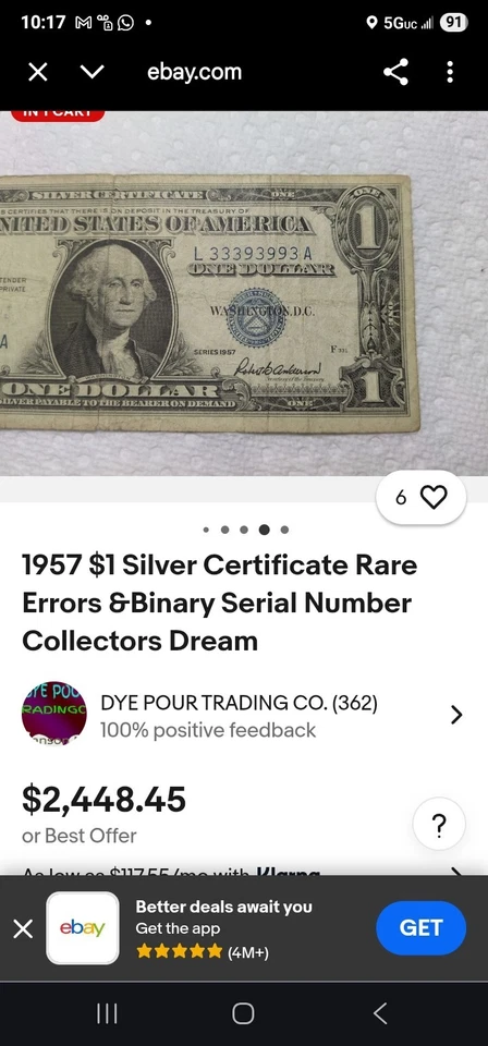 large 1923 dollar bill and 1957A blue seal dollar bill mint condition - Image 2 of 4