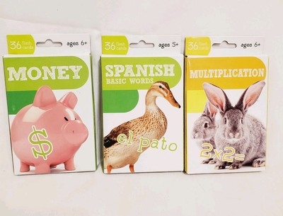 Set Of 3 Bendon Flash Card Decks Addition Alphabet Money 36 Cards Per Box