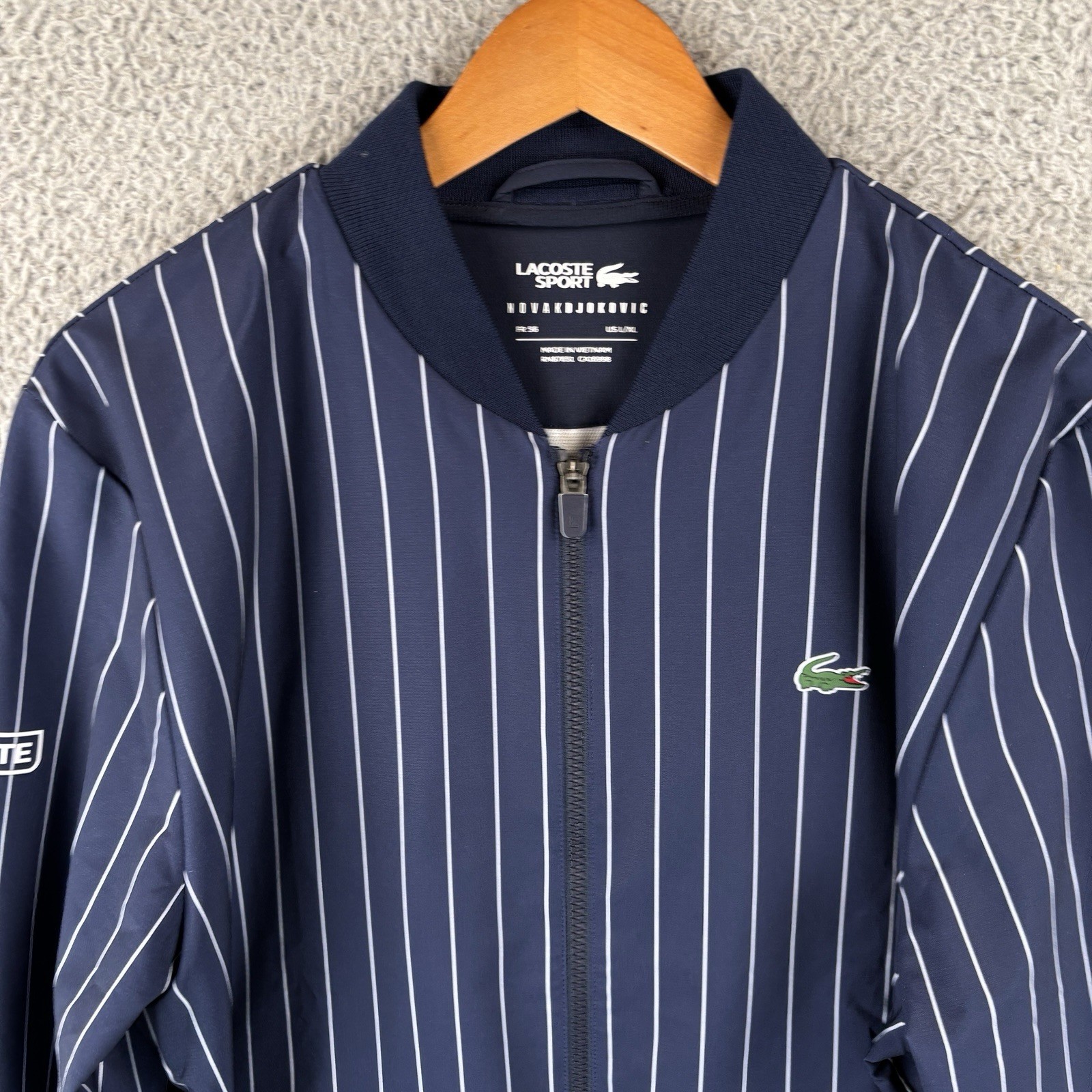 Novak Djokovic Lacoste Sport Full Zip Jacket Mens L/XL Navy Pinstripe Tennis thumbnail 2