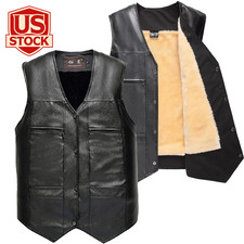 Men Leather Vest Motorcycle Biker Vest Concealed Carry Tactical Fleece Warm