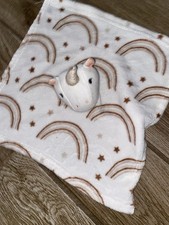 Unicorn Lovey Plush Security Blanket White Rainbow Stars Unisex Baby
