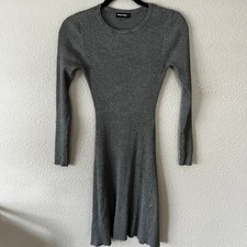 Tally Weijl Grey Ribbed Long Sleeve Fit Flare Crew Neck Womens Sweater Dress Lrg