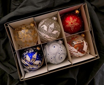 Handbemalte Glaskugeln 6er Pack Christbaumschmuck 80 mm 8 cm