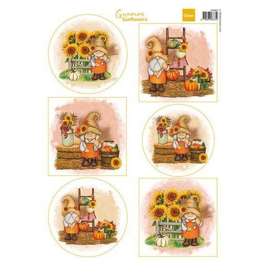Marianne Design A4 Cardtoppers Sheet - Gnomes Sunflowers VK9604