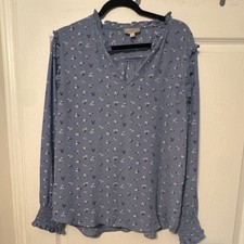 LOFT Outlet Blue White Floral Ruffle V-Neck Long Sleeve Blouse Size L