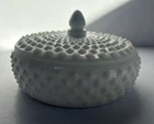 Vintage Milk Glass Hobnail Covered Candy Dish Trinket Box Lidded Fenton Style