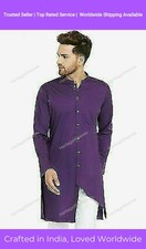 Mens Kurta Indian Buttons Shirt Kurta Solid Tunic Cotton Large Tall New Dress Up