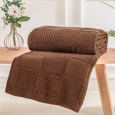 Cozy Knit Checkered Throw Blanket for Couch, Woven Plaid Design