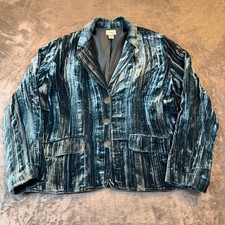 Chicos Silk Blend Velvet Blazer Teal Blue Button Front Jacket Womens Size 2