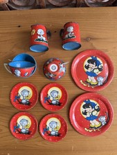 VINTAGE OHIO ART TIN LITHO CHILD TEA SET KITTY CAT PRINT CUPS PITCHER 11 pcs.