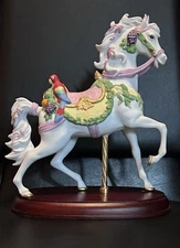 Tropical Horse 1992 Lenox Carousel Horse Porcelain On A Wood Base White Pink 