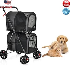 Double Dog Stroller Foldable Pet Cart 2 Dogs Cats Small Medium Stroller Crate