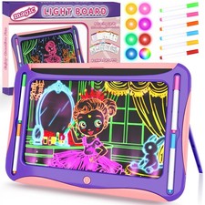 Magic LED Drawing Board Kids Light Up Pad 9Cards 6Markers Creative Art Gift Set