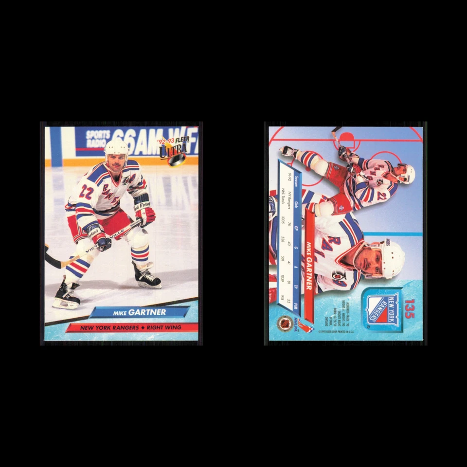 Mike Gartner #135 1992 Fleer Ultra New York Rangers Hockey Card NHL NM - Image 3 of 3