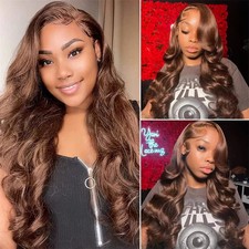 Chocolate Body Wave Human Hair Wig Brown Colored HD Lace Frontal Wig Pre Plucked