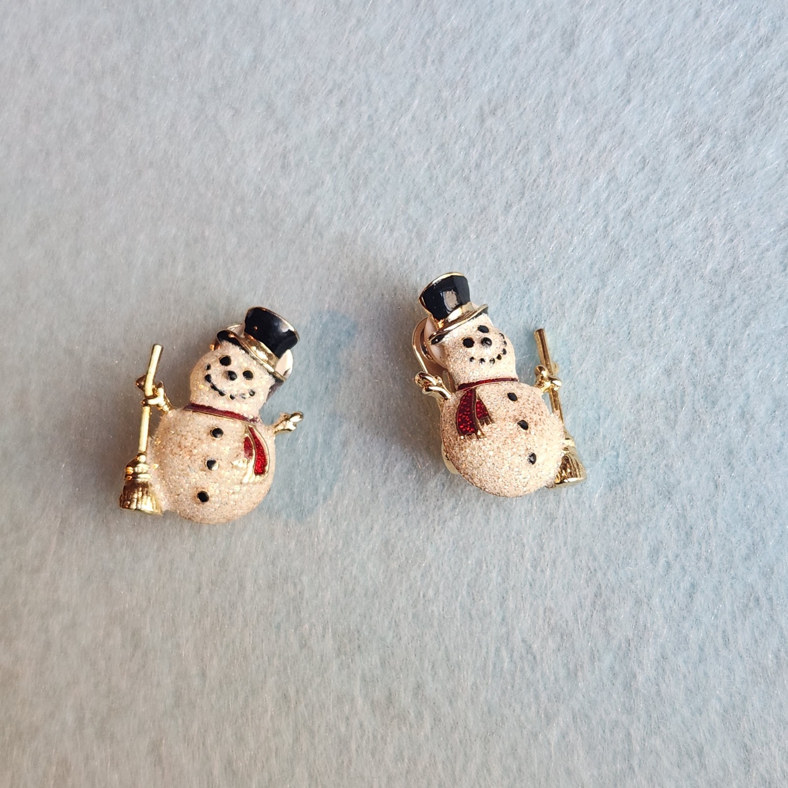 Vintage Danecraft Christmas Snowman Clip On Earrings Gold Tone Holiday