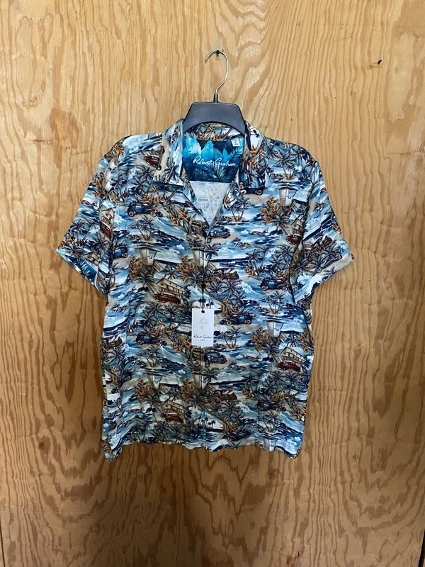Robert Graham Mens  Getaway Short Sleeve Camp Shirt Sm Viscose AOP Print $238