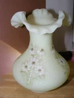 Vtg Daisy Fenton Satin Custard Ruffled Edge Vase Artist Signed 7" Tall