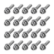 M2.5x12mm Stainless Steel Phillips Pan Head Machine Screw Spring Plain Washerx20