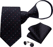 Silk Zipper Ties for Men,Paisley Solid Plaid Pre-tied Tie and Pocket Square Cuff