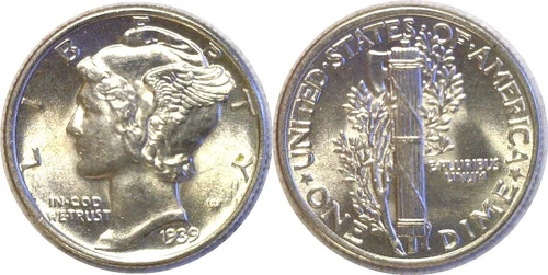 1939 10C Mercury Dime Silver Uncirculated