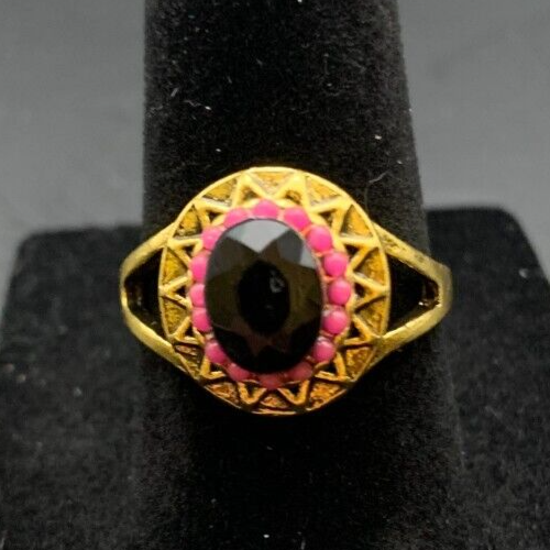 Vintage Antique Gold Tone Rhinestone Cocktail Ring - Size 7