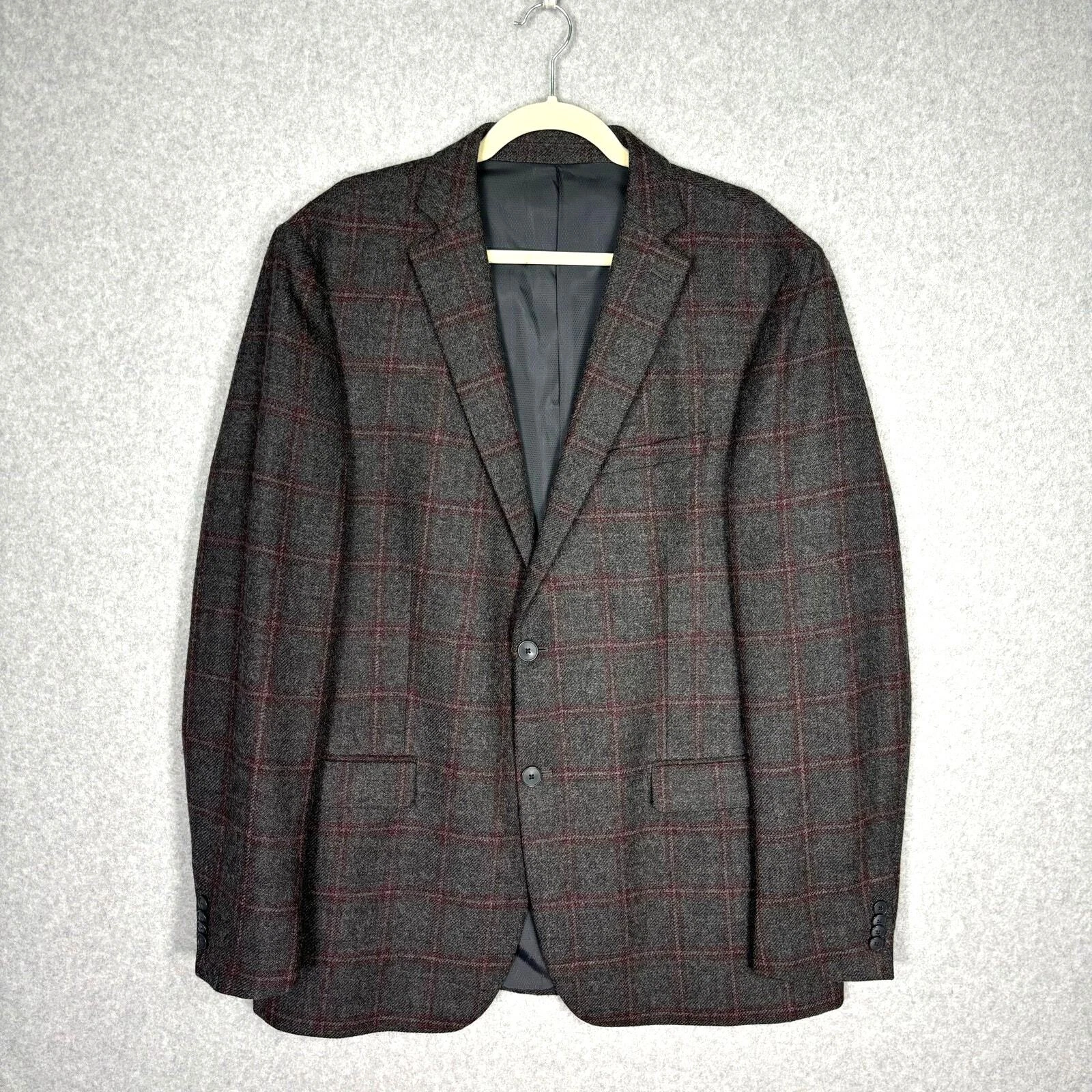 Blazer cappotto sportivo Michael Kors 44L grigio a quadri tweed finestra lana doppia ventilazione