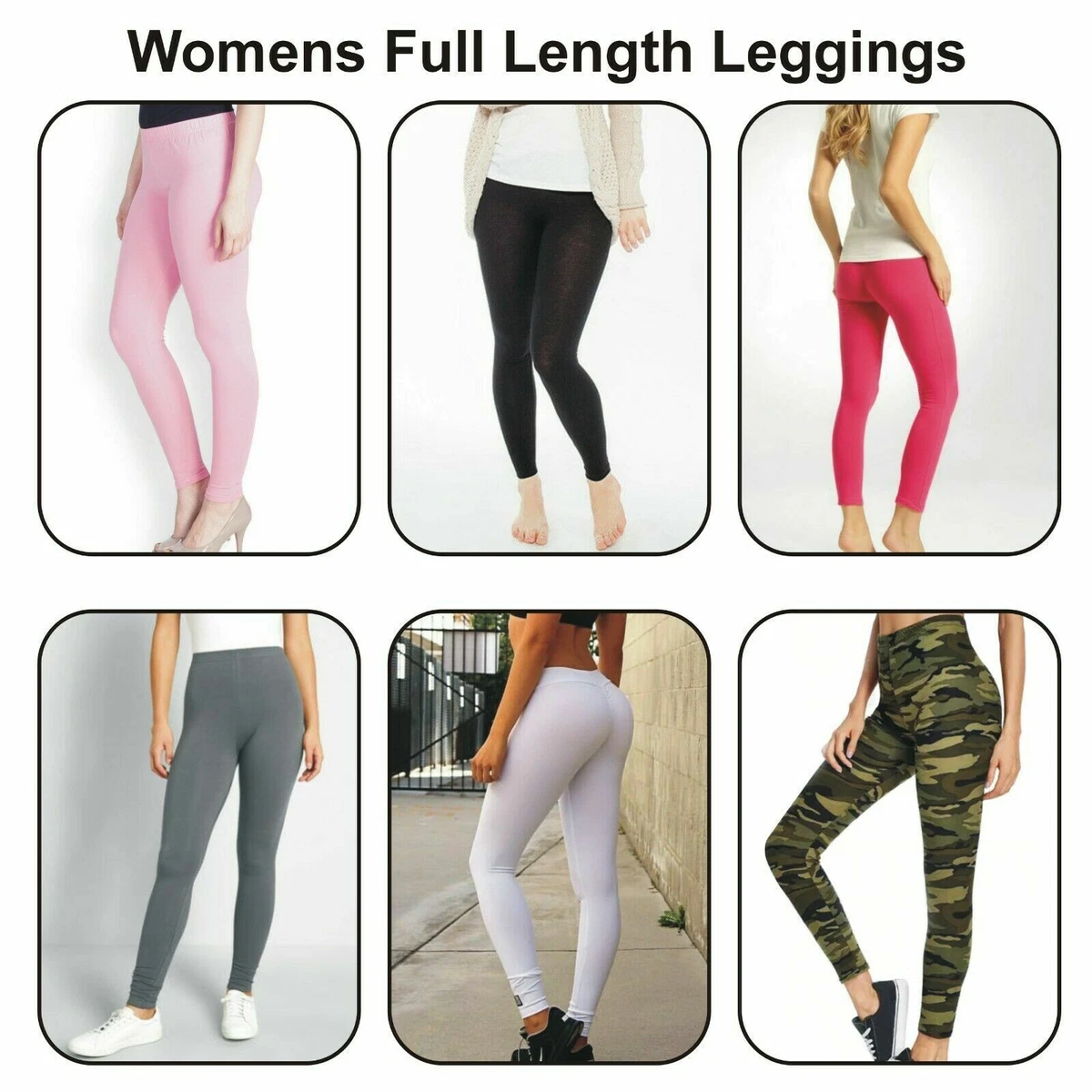 Womens Ladies Leggings Cotton Plain Full Length Black + Colours UK