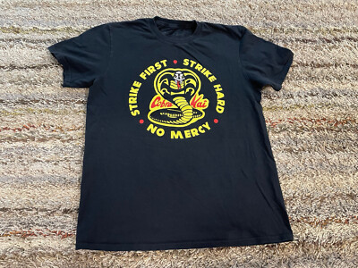 Cobra Kai Strike First Strike Hard No Mercy Short Sleeve Shirt Mens Medium Black