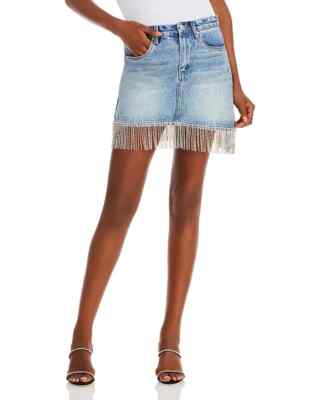 Blanknyc L27030 Womens Blue Cotton Crystal Fringe Trim Denim Mini Skirt  Size 25