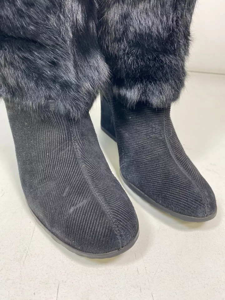 Botas de cuña COLE HAAN Branwen negras de piel de conejo pana gamuza hasta la rodilla talla 8 Foto 2 de 4