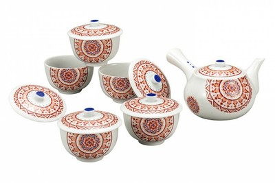 Kutani yaki Japanese Green Tea Cup TEA pot Kumidashi set Lid set Aka-e ...