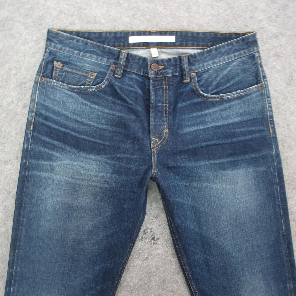 Pantalones de mezclilla rectos Banana Republic para hombre 34x32 azul lavado oscuro blanco roble salvamento Foto 2 de 4