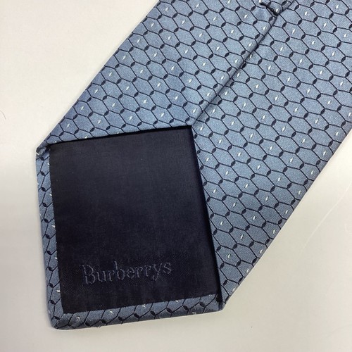 Burberry London 100% Silk Necktie Italy Blue On Blue Woven Geometric ~ 4" - Picture 2 of 9