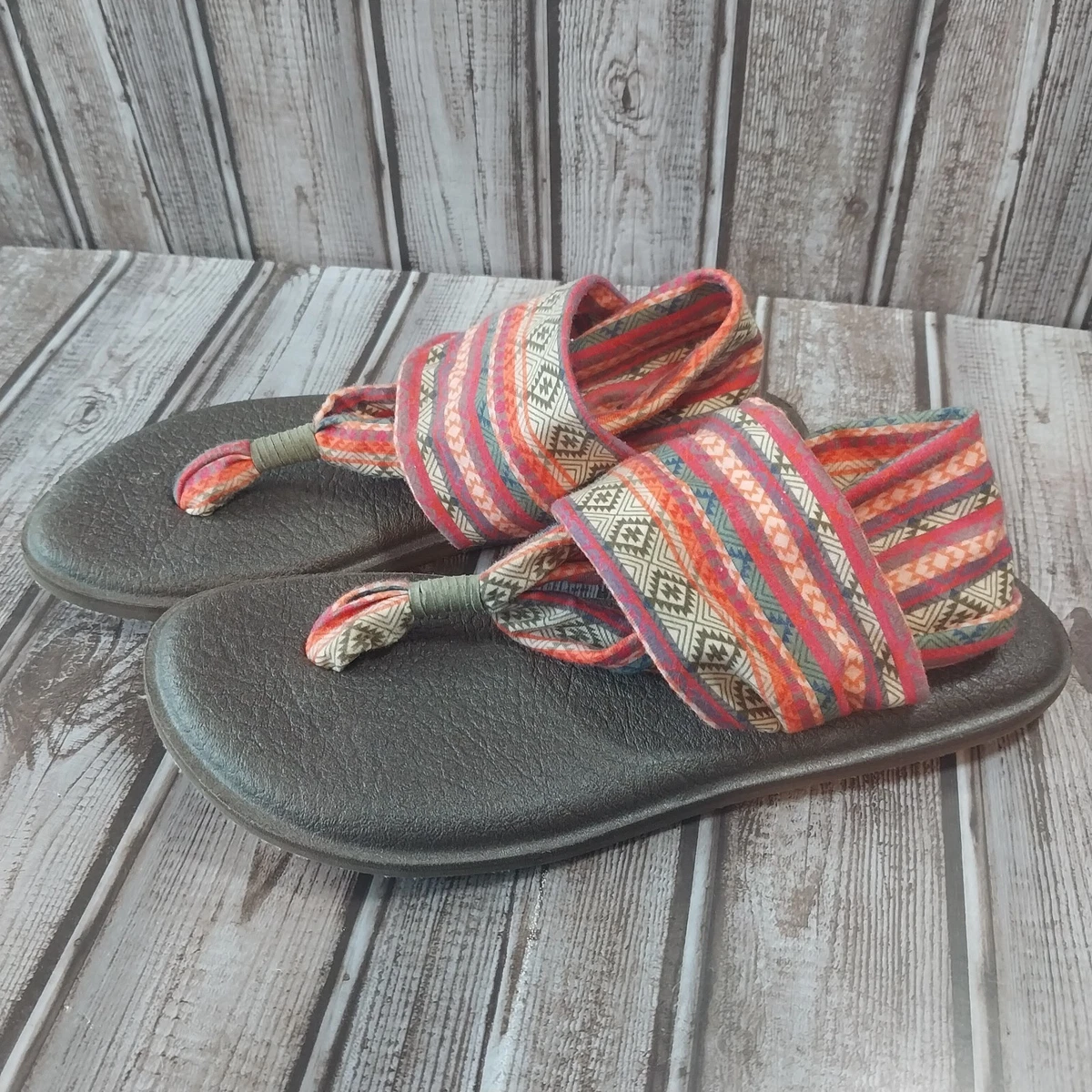 Sanuk Women Sandal Yoga Sling Southwest Aztec Print Size 6 Slingback Stretch