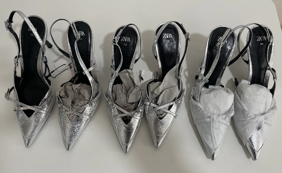 Zara Scarpe Col Tacco Argento UK 6 7 REF 3209/410/808 - Immagine 3 di 4